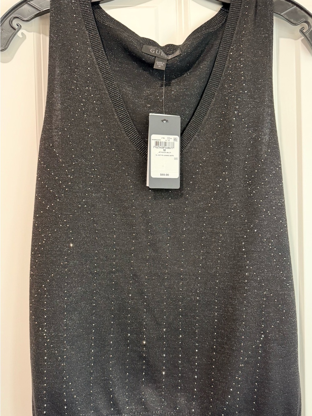 GUESS Women’s Black Sparkle V-Neck Sweater Tank